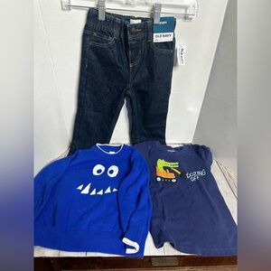 Old Navy and GAP Kids' Blue Monster Sweater and Navy T-Shirt Set AND JEANS